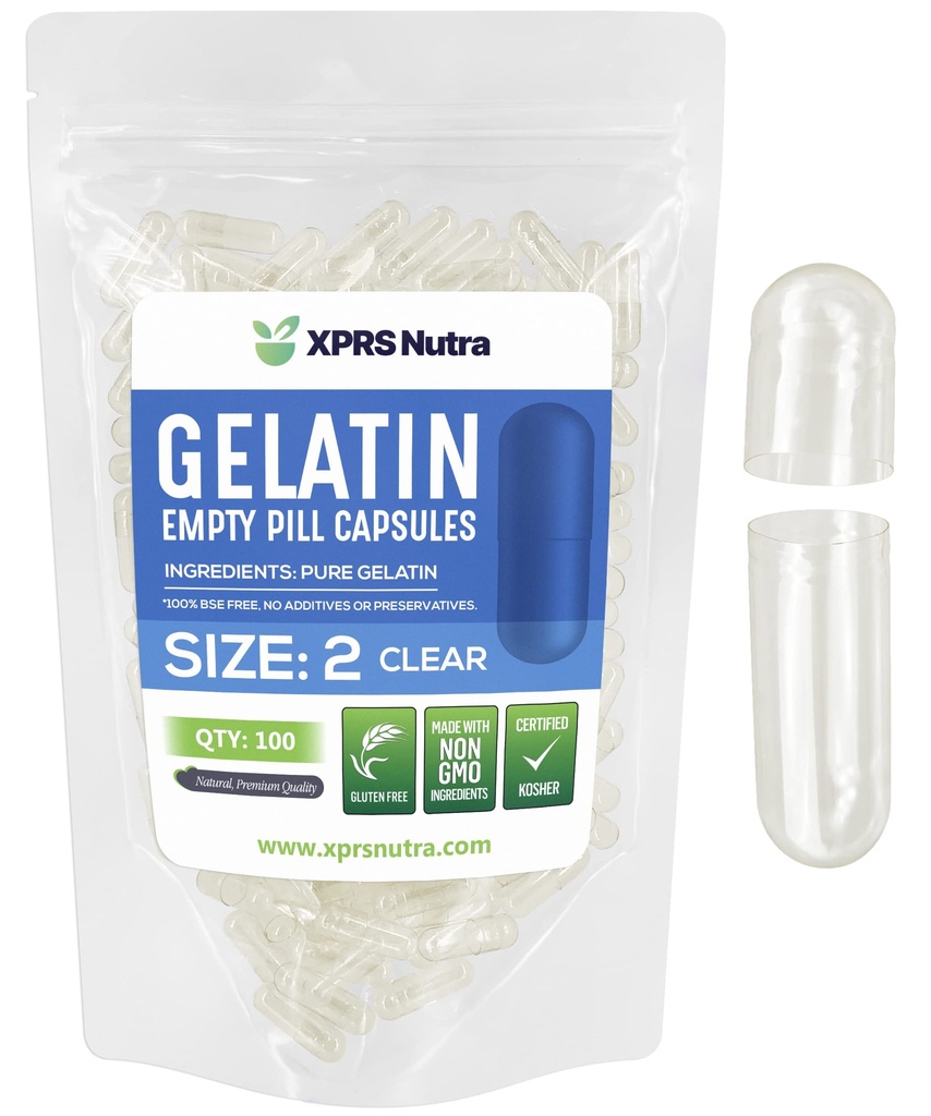 XPRSのNutraのサイズ2の空のカプセル- 100の計算の明確な空のゼラチンのカプセル-Pills DIYのカプセルの詰物-Do-It-Yourselfの補足のための純粋な牛の丸薬のゲルの帽子