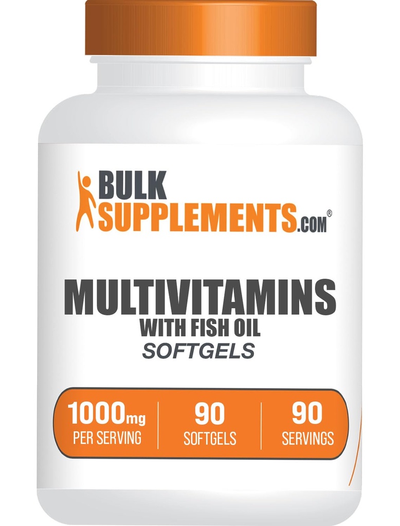BulkSupplements.comマルチビタミンソフトジェル - 毎日のマルチビタミン、マルチミネラルサプリメント、魚油付き大人用 - グルテンフリー、給餌1回あたりのソフトゲル、90カウント(パッケージ1)