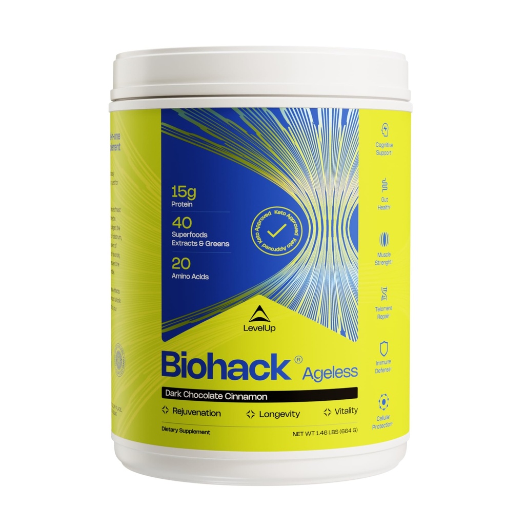 LevelUp Biohack エイジレス: Colostrum Collagen Superfoods Antioxidants Spermidine Amino Acids Creatine for Women and Men, Total Body Rejuvenation (ダークチョコレートシナモン)