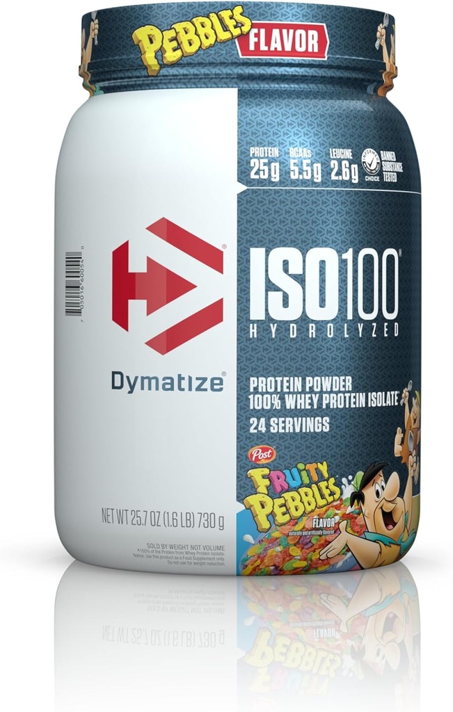 Dymatize x フルーティーな小石ISO100の乳白色蛋白質の粉の隔離剤、蛋白質の25g、20のサービング、5.5g BCAAs、120 Cal。、グルテンフリー、1g脂肪、1g砂糖、2g炭水化物(24のサービング)