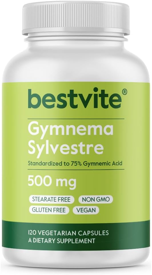 BESTVITE Gymnema Sylvestre 500mg (120 ベジタリアン カプセル) - 75% の体力学的酸に標準化 - いいえ 汚れ - いいえ 充填剤 - いいえ フロー エージェント - ビーガン - 非 GMO - グルテンフリー