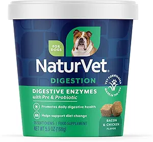 NaturVet - 消化酵素 - プラスプロバイオティクス&プレバイオティクス - 食事療法の変更をサポートし、健康な消化管 - 犬(柔らかい咀嚼、70カウント)