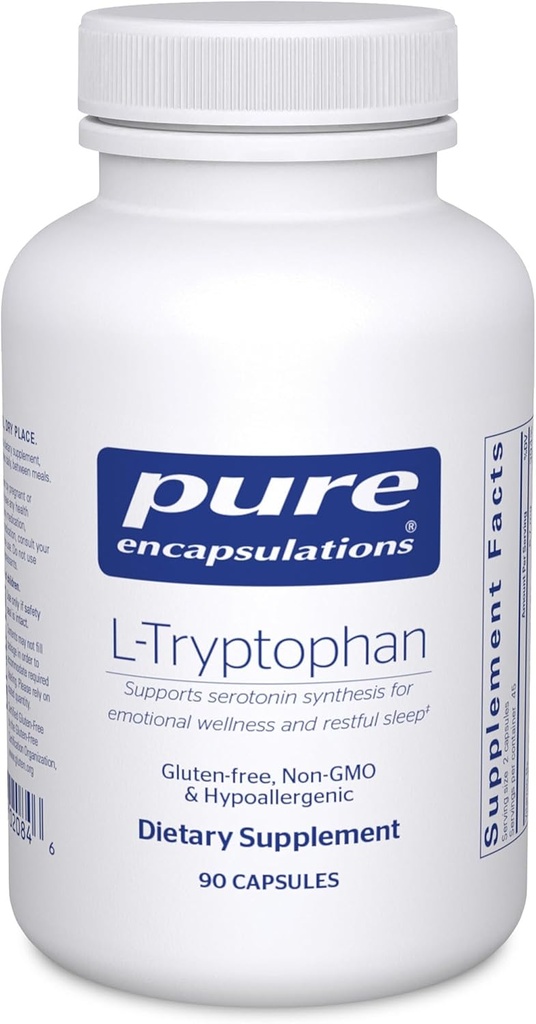 純粋なカプセル封入 L-Tryptophan | リラックス、セロトニンサポート、PMS、睡眠用アミノ酸サプリメント | 90カプセル