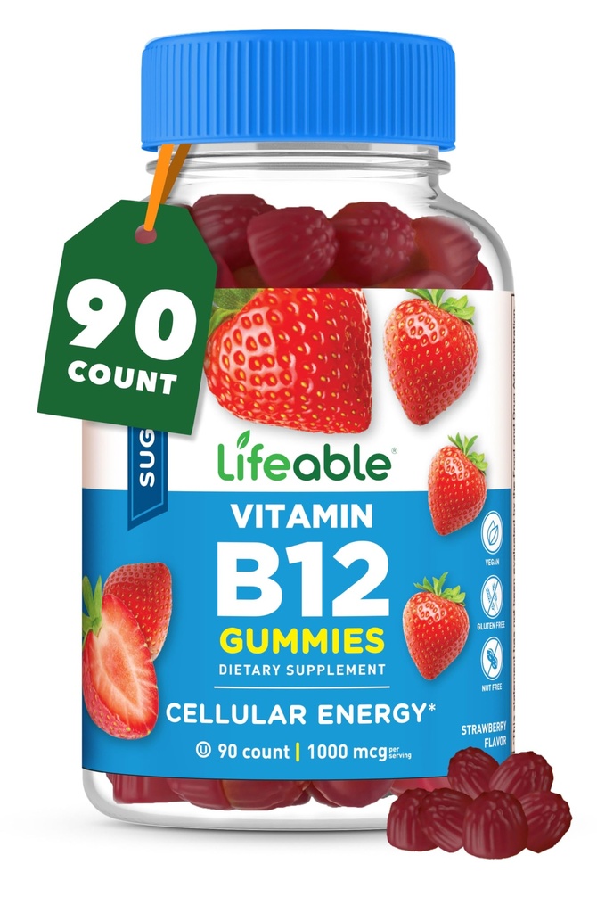 生みやすい砂糖フリービタミンB12グミ | 1000mcg | ビタミンB12のビタミンGmmies | エネルギー・気分・代謝支援 | B12 ビタミンGmmies for Men, Women, Adults | 90 Gummies