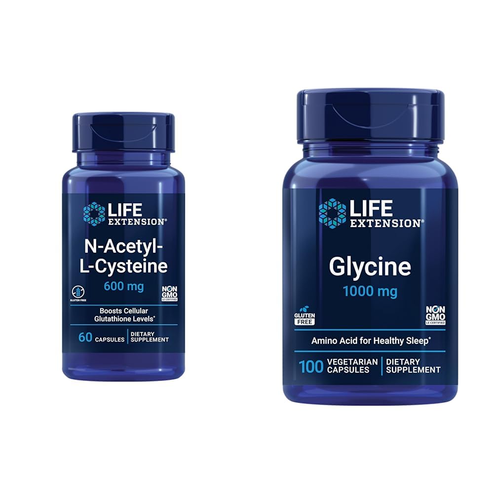 ライフエクステンションN-アセチル-L-システイン(NAC)&グリシン1000mg、リラックス、ヘルシーな眠り、アミノ酸、グルテンフリー、非GMO、ベジタリアン、100カプセルを促進