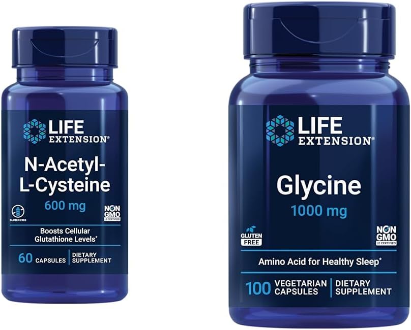 Life Extension N-Acetyl-L-Cysteine (NAC) & Glycine 1000 mg, Promotes Relaxation, Healthy Sleep, Amino Acid, Gluten-Free, Non-GMO, Vegetarian, 100 Capsules