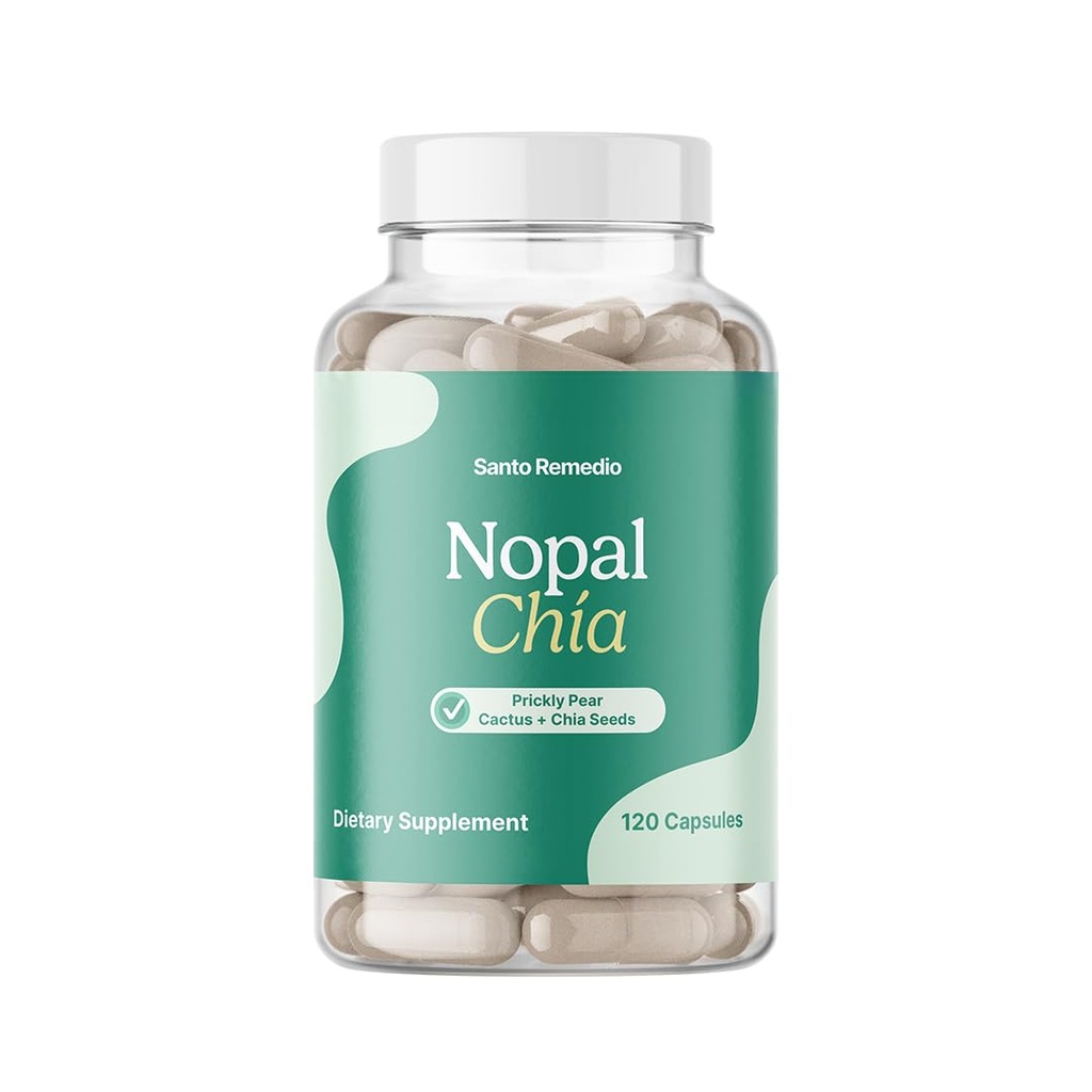 Santo Remedio Nopal Chia、Prickly Pear CactusおよびChiaの粉の食事療法の補足、臨床的に証明された原料、グルテンフリー、非GMO、加えられた砂糖無し、120のカプセル、容器ごとの60のサービング
