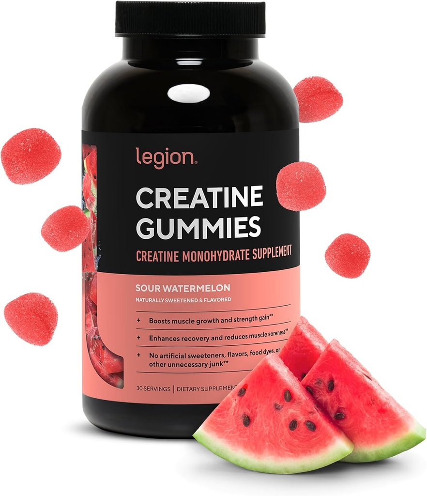 LEGION Creatine Monohydrate Gummies – Clean Chewable Creatine Supplement for Strength, Endurance & Muscle Recovery – 30 Sour Watermelon Flavor Servings – No Artificial Flavors or Sweeteners