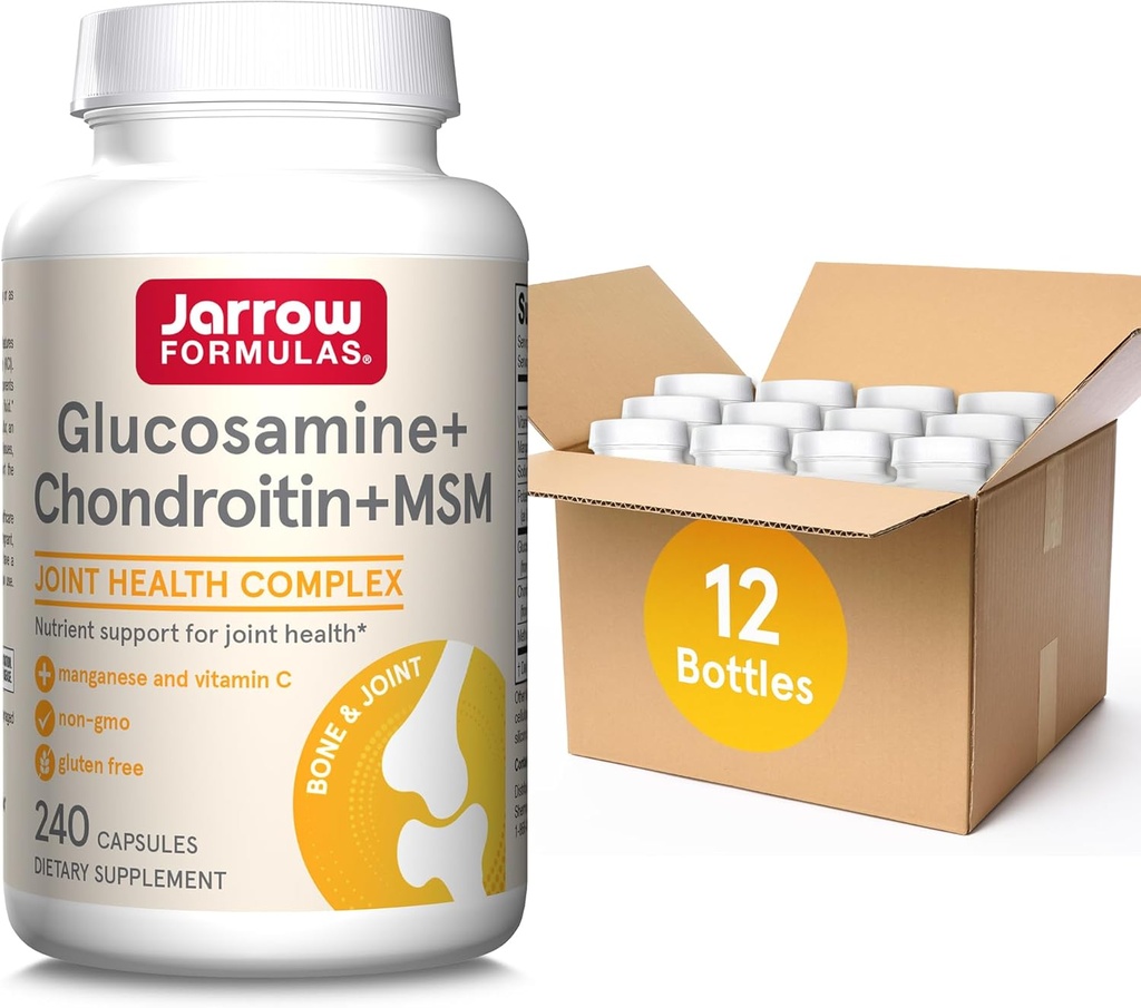 Jarrowフォーミュラグルコサミン+コンドロイチン+ MSMカプセル、ビタミンCとマンガンとの共同サポートサプリメント、240カプセル、60日の供給、12のパック