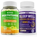 NEVISSレディース&メンズ50+マルチビタミンGummyとMelatonin 60mgバンドル