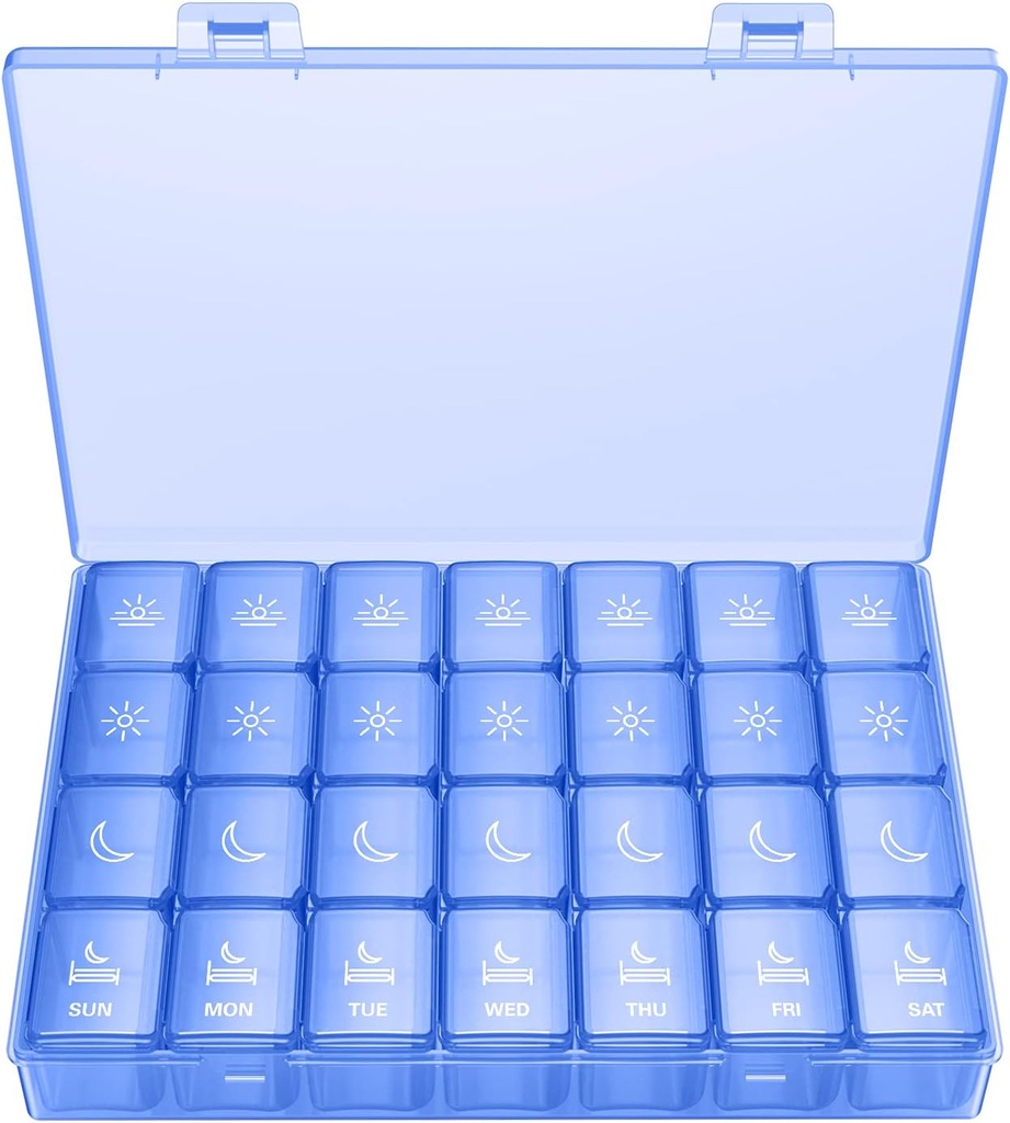 XLの丸薬のオルガナイザー4日、BUG HULLの余分大きい週刊の丸薬箱の箱、タラ レバー オイル、ビタミン、補足のための7日のビタミンの容器の毎日の丸薬のホールダー(ロイヤル ブルー)