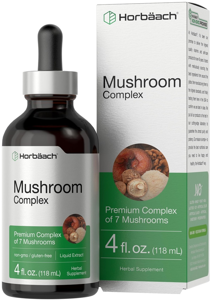 ほうれん草のきのこコンプレックス | 4 Fl Oz Herbal Liquid Drops | ライオンズマネ, 霊石, 椎茸, チャガ, コーディプス, 舞茸のサプリメントブレンド | ベジタリアン | GMOのグルテンフリーフォーミュラ