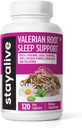 滞在する ALIVE Valerian Rootカプセル、8-in-1エキスw/Melatonin、パッションフラワー、L-テアニン、レモンバーム、ホップフラワー、カモミール&GABA、120 Valerian Pills、非GMO&グルテンフリーナチュラル睡眠サプリメント