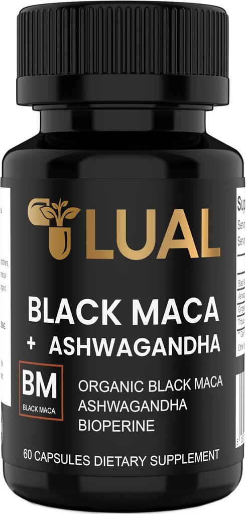 LUAL 30,000mg 30xの強さのAshwagandhaの有機性黒いマカの根 - 男性のための最も高い効力の黒のマカの根のカプセル - 100%の純粋なマカのPulanaの粉の有機性、ゼラチized、非GMO - 60の丸薬