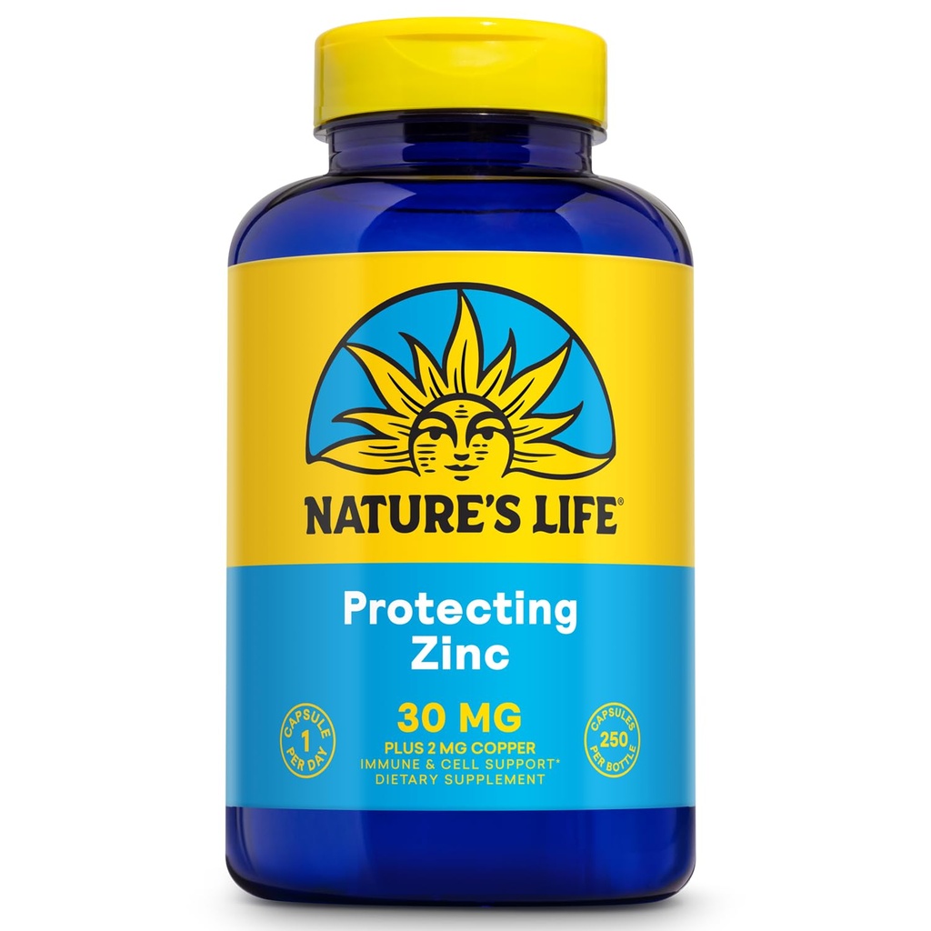 Nature's Life 亜鉛ピコリネート 30mgプラス 2mgの銅 - 免疫、心臓血管、皮膚、細胞機能、および筋肉サポートのためのキレート亜鉛サプリメント - 60日間保証 - 250 サービング、250カプセル