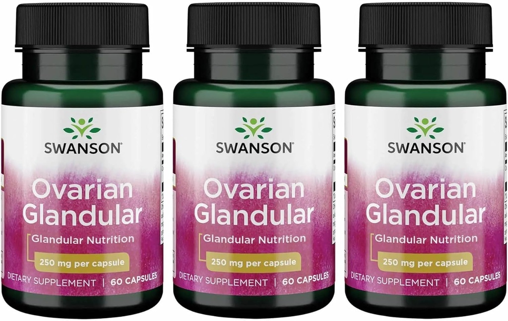 Swanson Ovarian Glandular - 女性の Glandular Health & Balance サポートを促進する天然サプリメント - ウェルネスをサポートするためのプレミアムバインティッシュから供給 - (60カプセル、250mg 各) (3パック)