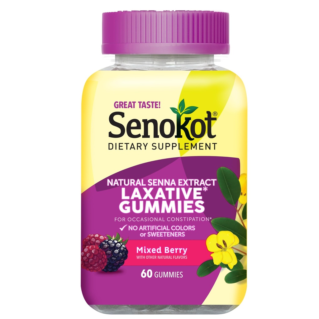 Senokot の食事療法の補足の Laxative のグミー、自然な Senna のエキス、Gentle、Occasional の便秘、混合された果実味、60 の計算からの一晩の救助。