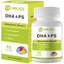 OMOGS Algae DHA - 600 mg Omega-3 DHA Softgels、Phosphatidylserine & Walnut Oil、健康な脳機能、ビジョン、目 & 記憶、グルテンフリー、非GMOビーガン藻油、90 Softgelsをサポート