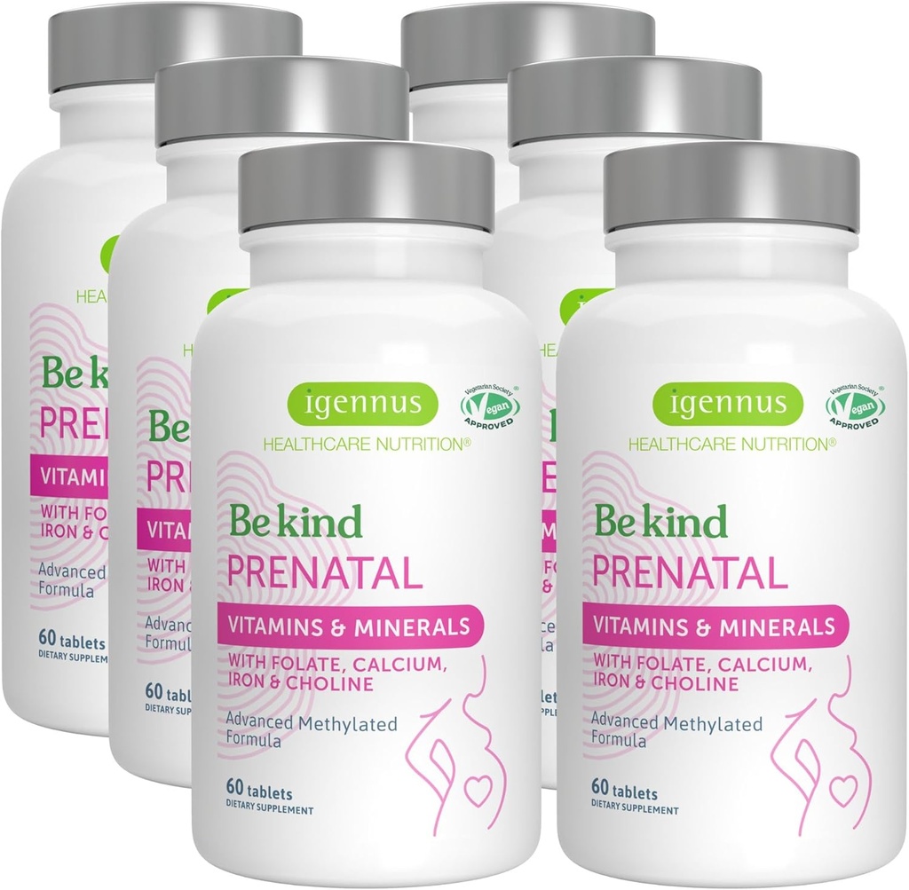 Igennusは女性のためのPrenatal Multivitaminをメチル化しました、MTHFR、高い吸収、純粋及びきれいのために、穏やかな鉄、コリン、カルシウム及びマグネシウム、ビーガン妊娠のビタミン、ハラール、非GMO、60のタブレットx 6