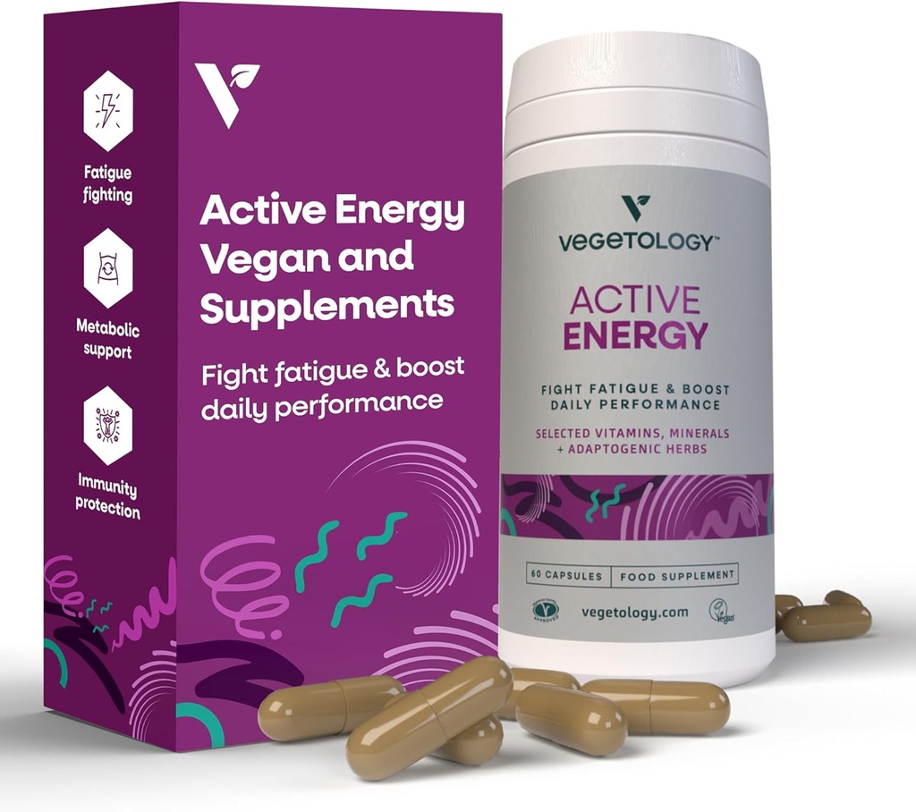 アクティブエネルギーサプリメント - 疲労進行C&Bビタミンサプリメント - ビタミンサプリメントw / Folate、鉄&適応性ハーブ - カフェインフリーマルチビタミンカプセル(60カウント)