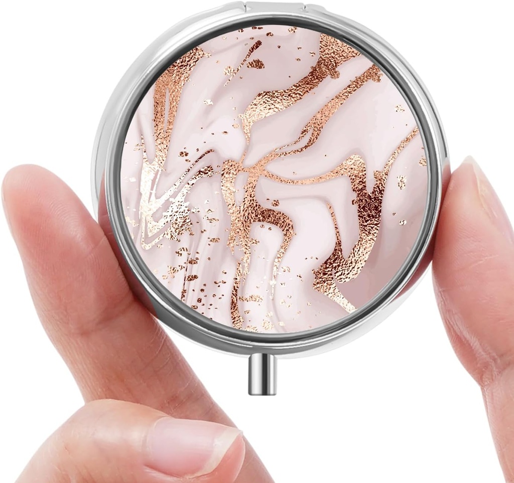 ミニピルボックス、小さなピルボックス、ポータブルピルボックス、ビタミン、医薬品、魚油、サプリメント(ゴールデンマーブル)のためのかわいいピルオーガナイザー