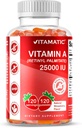 Vitamatic砂糖はビタミンA 25000 IUのグミー(Retinyl Palmitate) - 自然ないちごの味- 120のペクチンによって基づくグミー(1本のびん)を解放します