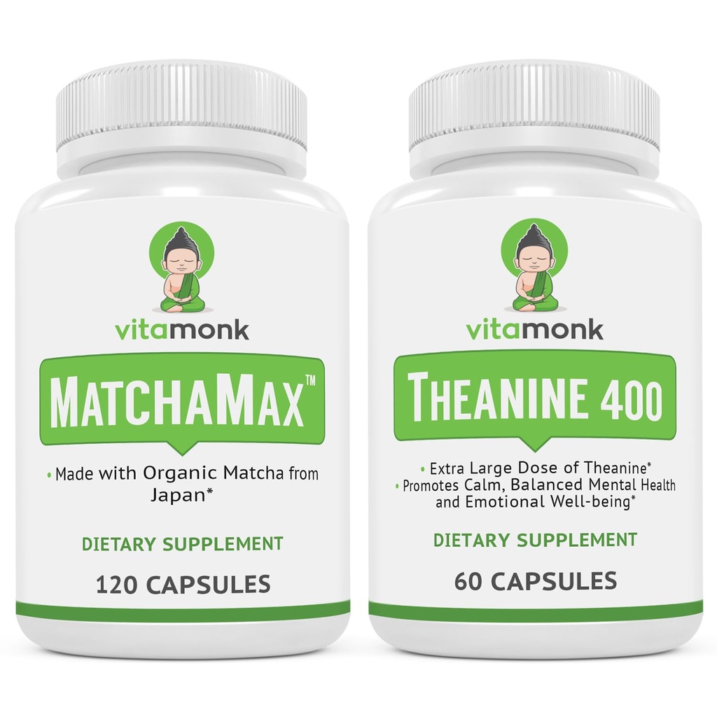 VitaMonk MatchaMax Matchaカプセル&L-テアニン400mg - ブーストエネルギーと強化フォーカスバンドル