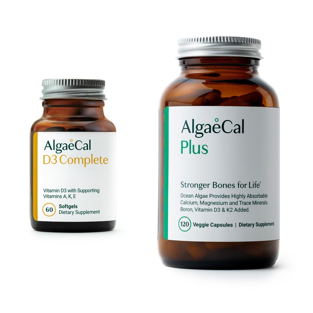 ALGAECALバンドル - D3コンプリート(1000 IU) + K2、ビタミンE、ビタミンA&植物ベースのカルシウム - より強い骨のための