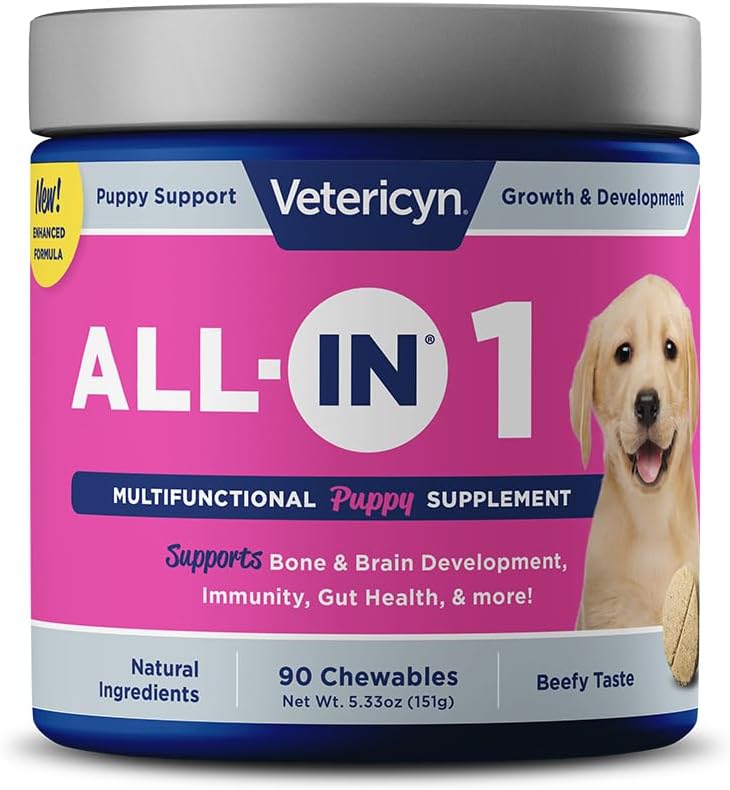 Vetericyn All-in 1 Multifunctional Puppy Supplement | Digestive Enzymes + Antioxidant Immune Support for Puppies + Vitamins, Minerals, Prebiotics, Probiotics, and Omegas. 90 Count