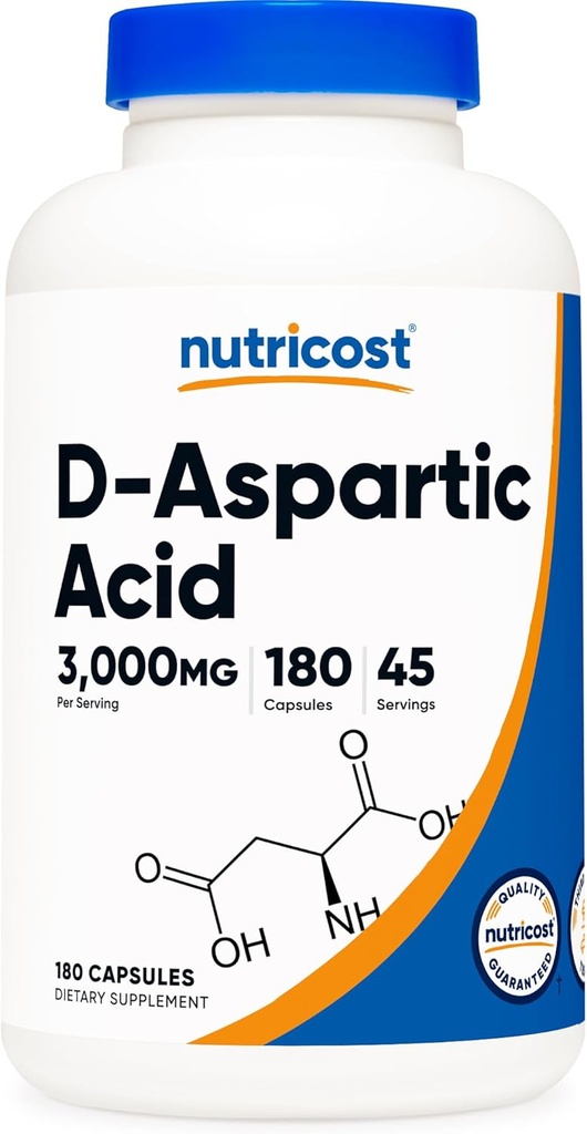 Nutricost D-アスパラギン酸(DAA)は、サービング(180カプセル)当たり3000mgをカプセル化 - 非GMO