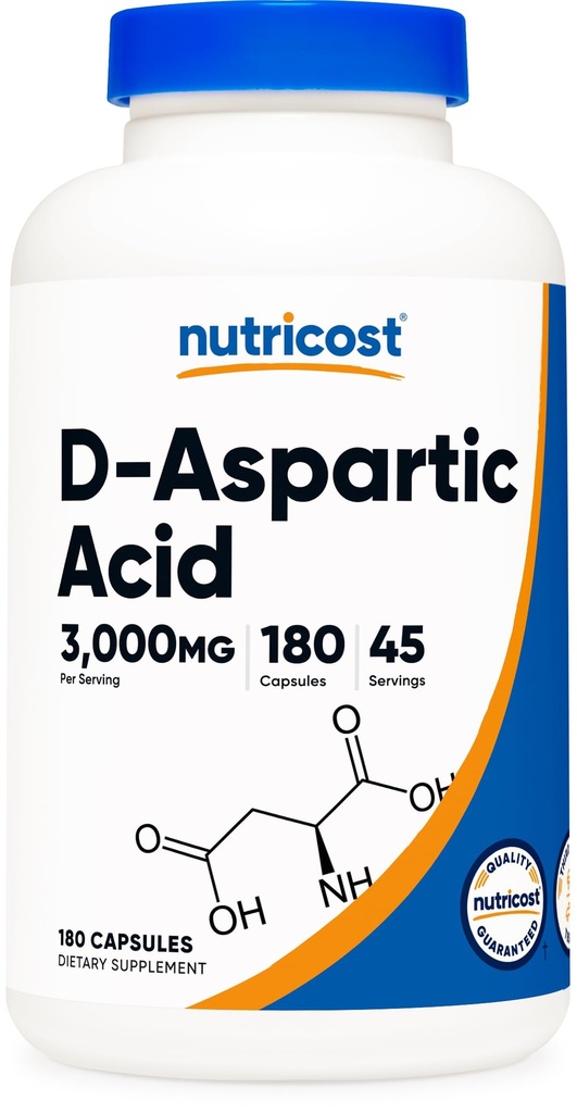 Nutricost D-アスパラギン酸(DAA)は、サービング(180カプセル)当たり3000mgをカプセル化 - 非GMO