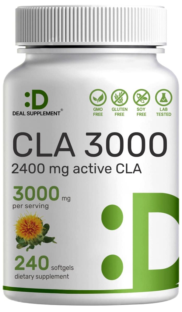 超強度CLA 3000mg | 240 Softgels、サフワリ油による活性結束リン酸