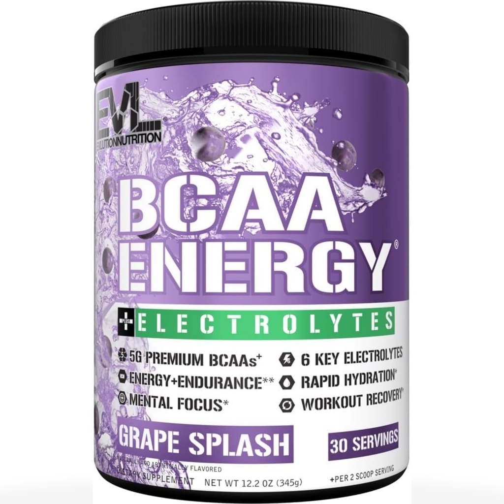 EVL BCAAsのアミノ酸の粉-筋肉回復のための BCAA のエネルギー前ワークアウトの粉Leanの成長および持久力- 6つの主電解物が付いている再水化のポストのワークアウトの回復飲み物-ブドウのスプラッシュ