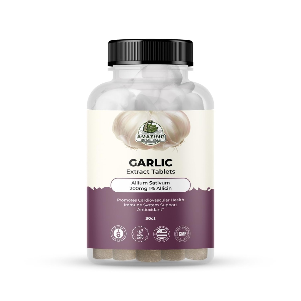 驚くべき植物のニンニクのエキスのタブレット-アリウムのSativum 200mg、1%のアシシン-ウェルネスおよびVitalityのための高い効力の草の補足- 30の計算