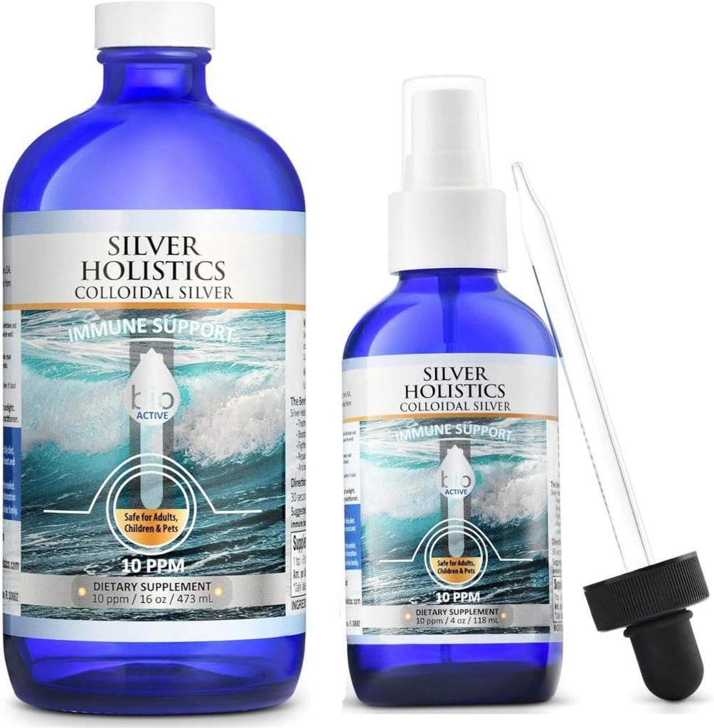 シルバーHOLISTICSコロイドシルバー液体バンドル - 無料のドロッパーとコロイドシルバースプレー(4 OZ)&リフィルソリューション(16 OZ) - 子供、大人、ペットのための免疫サポートサプリメント