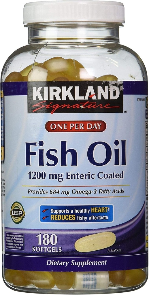 Kirkland Signature Enteric上塗を施してある魚油オメガ3 1200 MGの魚油、オメガ3脂肪酸684 MG、180のsoftgels