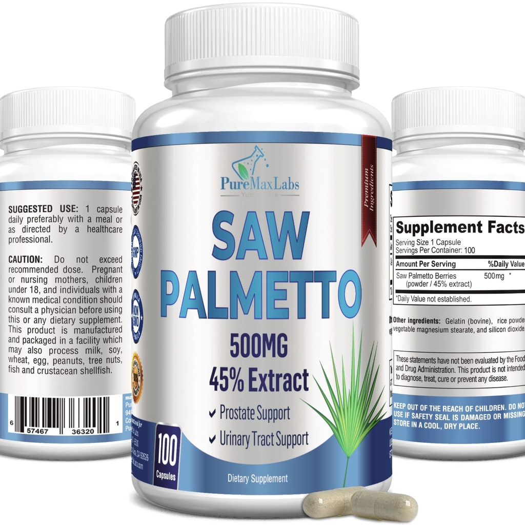 余分強さはPalmetto - 45%のエキスの前立腺の補足、毛の成長、非GMO、100カプセルのためのFrequentの排尿、DHTのブロッカーを見ました