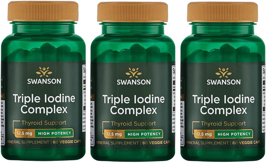 Swanson Triple Iodine Complex-Natural Supplement for Vital Thyroid Support-Promotes Metabolic Function, Increased Red Blood Cell Production, & Heart Health-(60 Veggie Capsules, 12.5mg Each) (3 Pack)
