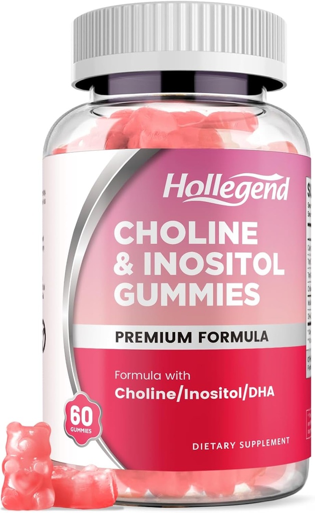 プレナタルコリンイノシトールグミ、DHAとChewableコリンサプリメント、女性のためのプレナタルビタミン&キッズ、サポート神経系、免疫&脳の健康、ビーガンイチゴ味、砂糖無料、60 Ct