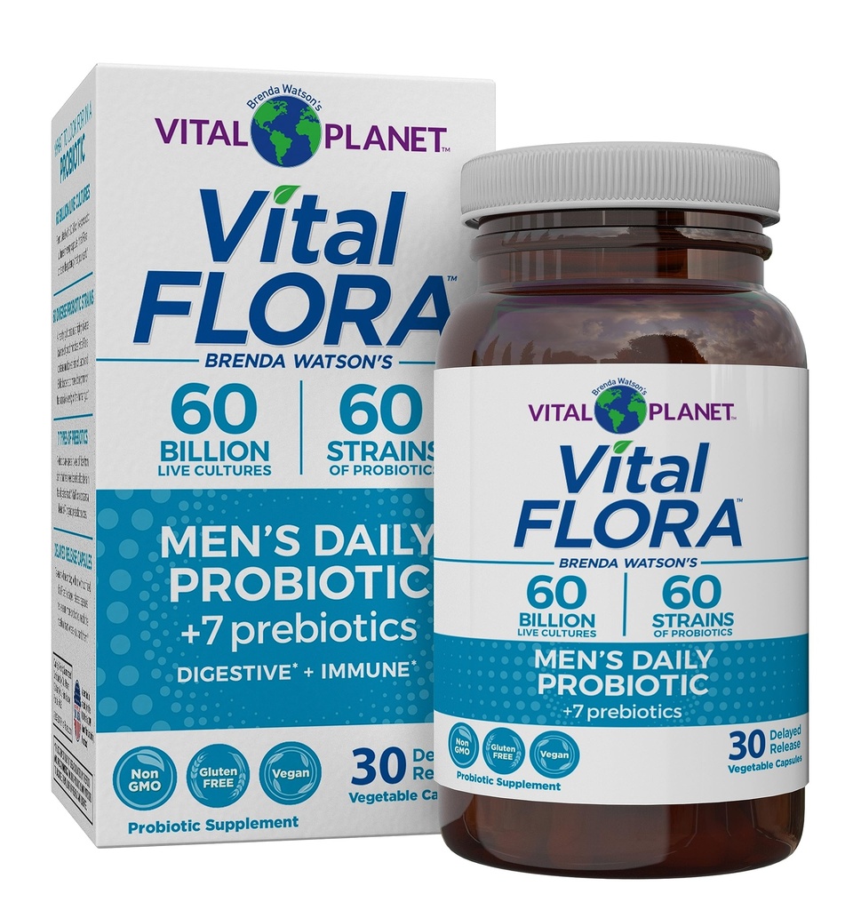 Vital Planet - Vital Flora Men's Daily Probiotic、60 Billion CFU、60 Diverse Strains、7 Organic Prebiotics、免疫サポート、ガスリリーフ、コロン、消化の健康プロバイオティクス 男性30カプセル