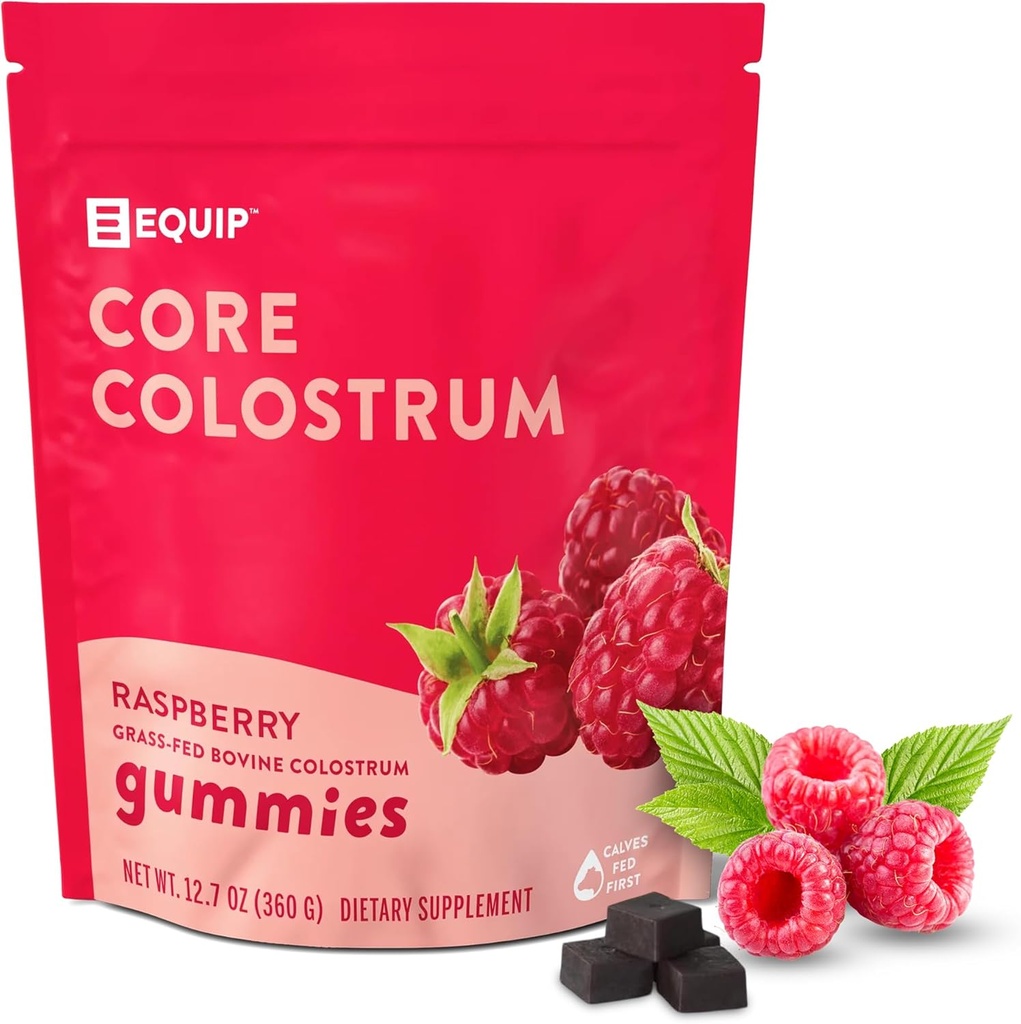 Equip Foods Core Bovine Colostrum Gummies - 草Fed Colostrumサプリメント - Gut Health、免疫、回復、ヘア&スキン - 60 Bovine Colostrum Gummies、30サービング、ラズベリー