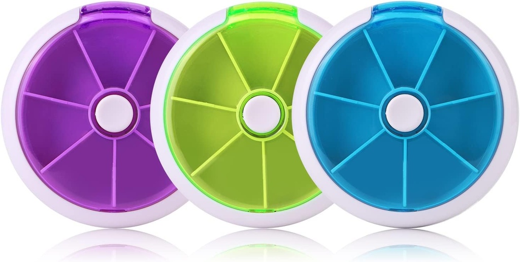 創造的な携帯用小型7日週刊の円の形の回転式かわいいフルーツ様式の丸薬の貯蔵箱(混合された色)