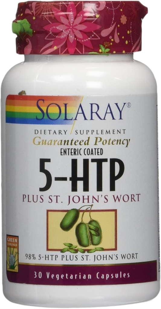 SOLARAY 5-HTP Plus St John's Wort - 30 Enteric-Coated Capsules - 100mg - 30サービング