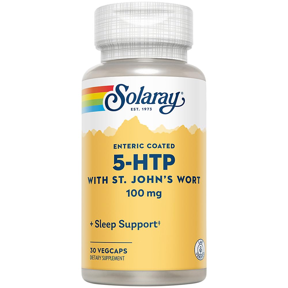 SOLARAY 5-HTP Plus St John's Wort - 30 Enteric-Coated Capsules - 100mg - 30サービング