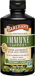Barlean'sペパーミントオリーブリーフコンプレックス液体免疫サポートサプリメント、95mg Oleuropein Antioxidants、16オンス