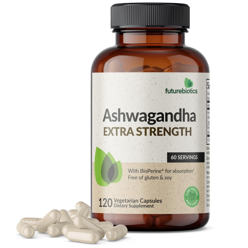 Futurebiotics Ashwagandha BioPerineと余分強さの圧力及び気分サポート-非GMOの方式、120のベジタリアンのカプセル