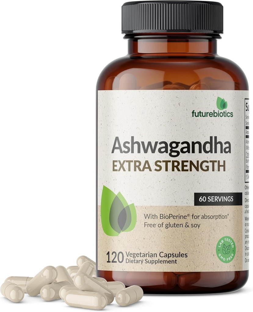 Futurebiotics Ashwagandha BioPerineと余分強さの圧力及び気分サポート-非GMOの方式、120のベジタリアンのカプセル