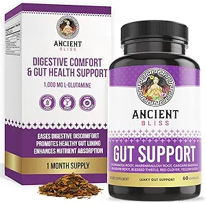 Ancient Bliss Leaky Gut Supplement, L Glutamine Capsules for Gut Support with Blessed Thistle and Hydrangea Root, Vegan and Non-GMO, 60 Capsules