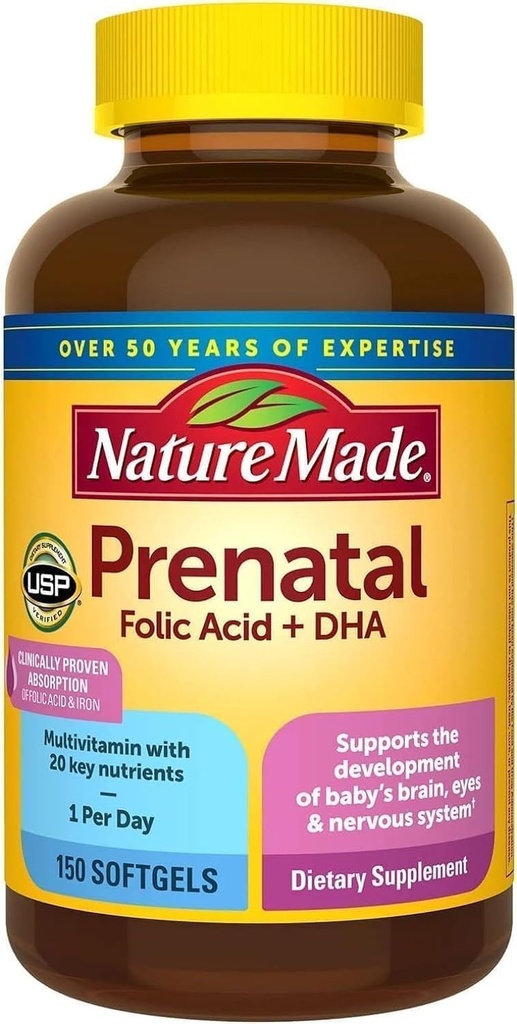 Nature Made Prenatal + Dha 200 mgの栄養補助食品(Netcount 150 Soft Gel)、150Count()