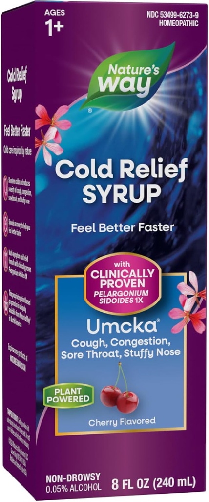 Nature's Way Cold Edward Syrup、Umcka、Severity、Multi-Symptom Cold Edward、Homeopathic、Phenylephrine Free、Non-Drowsy、Cherry Flavored、8 Fl Oz(Packaging May Vary)